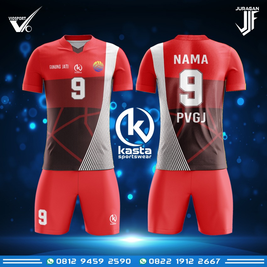 Jersey voli custom Gunung Jati warna merah putih satu set dengan celana