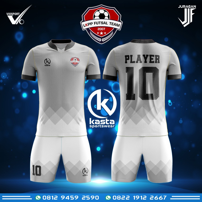 Jersey futsal custom LKPP Futsal Team warna putih abu-abu satu set