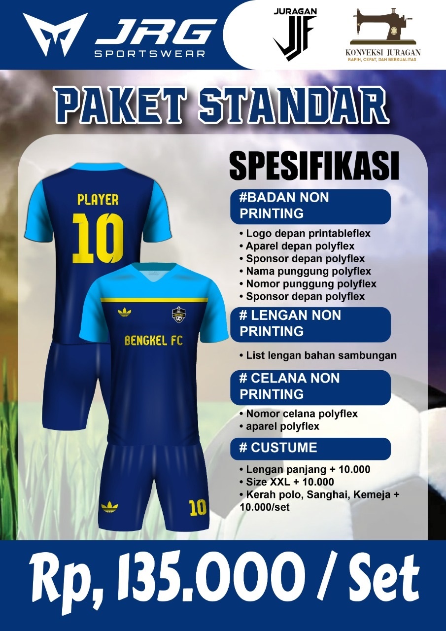 Jersey futsal paket standar non printing jahit sambung