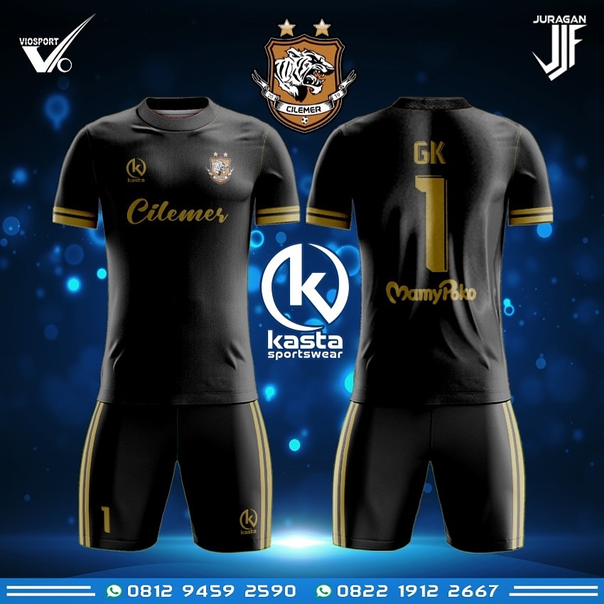 Jersey non printing hitam emas Cilemer tampak depan dan belakang
