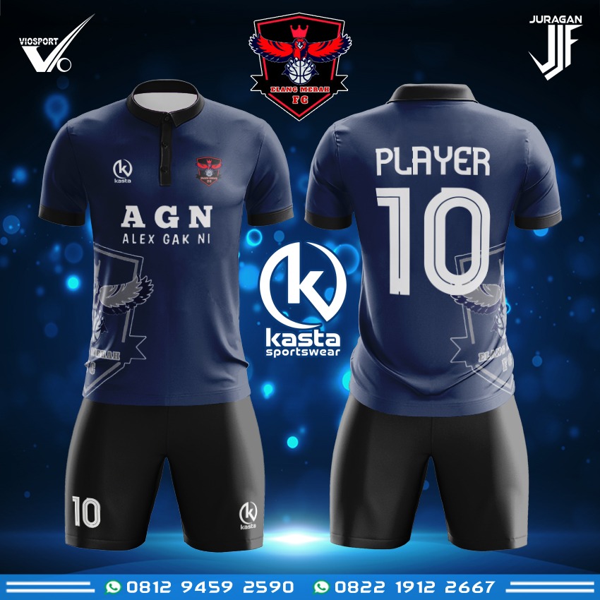 Jersey futsal printing sublim biru navy kerah sanghai Elang Merah FC